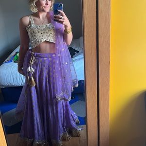 Lehenga choli purple with gold & mirror accents